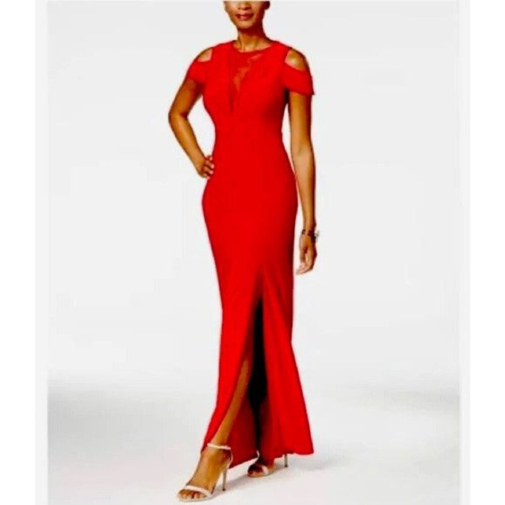 NIGHTWAY Women’s cold-shoulder illusion V-Neck in Red Size 10
